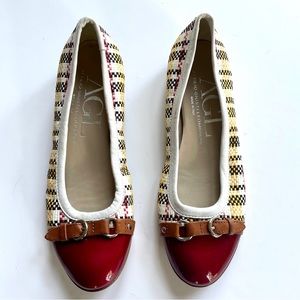 AGL White, Red, Black Cap Toe Ballet Flats